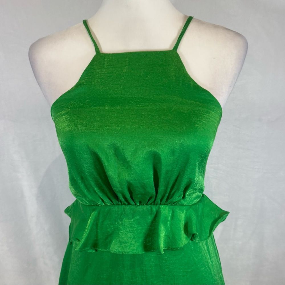 Lulus Looking Luxe Green Satin Peplum Flounce Mini Dress Size XS - Picture 6 of 10